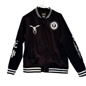 Hot Topic Death Note Varsity Jacket Womens XS Black Ryuk Button Up Anime Manga
